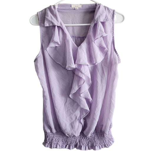 MINE Womens Sz L Sleeveless Ruffled Front Blouse Light Pastel Purple