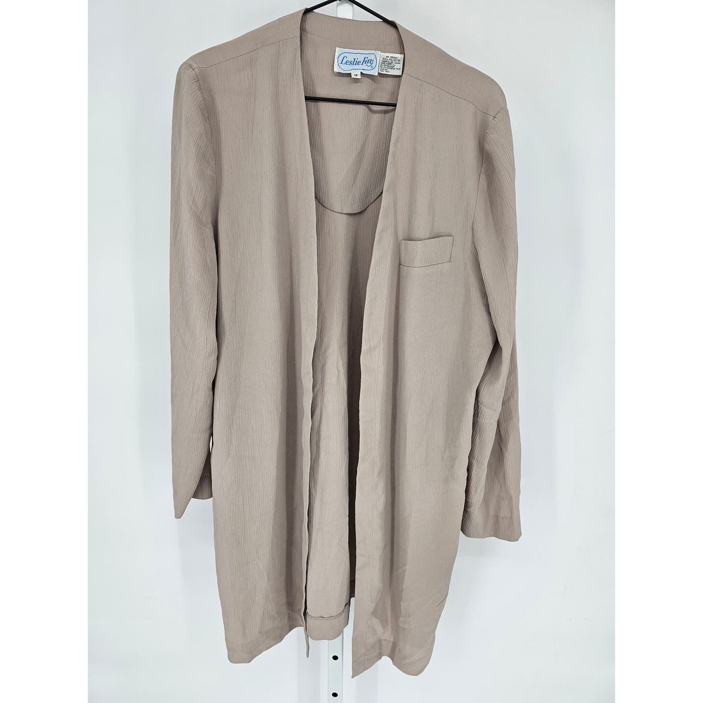 Leslie Fay Womens Sz 12 Hip Length Cardigan Blazer Taupe Beige