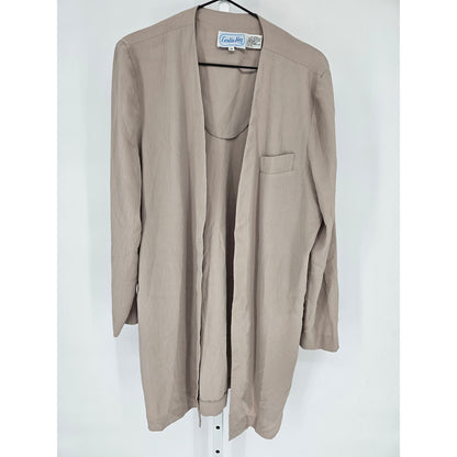 Leslie Fay Womens Sz 12 Hip Length Cardigan Blazer Taupe Beige