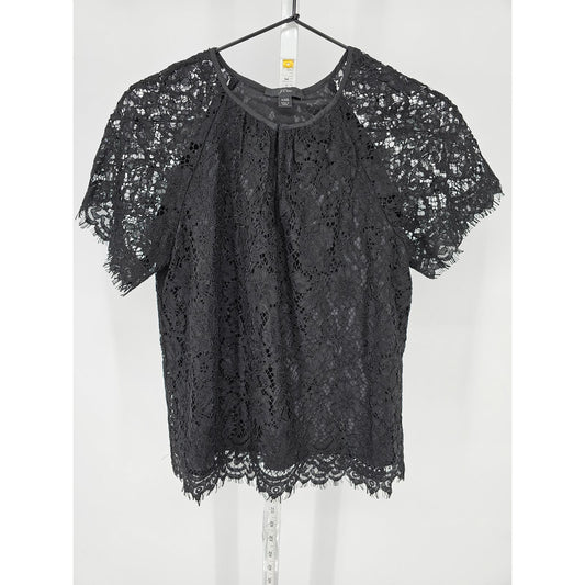 J Crew Womens Sz XXS Short sleeve Lace Overlay Blouse Solid Black