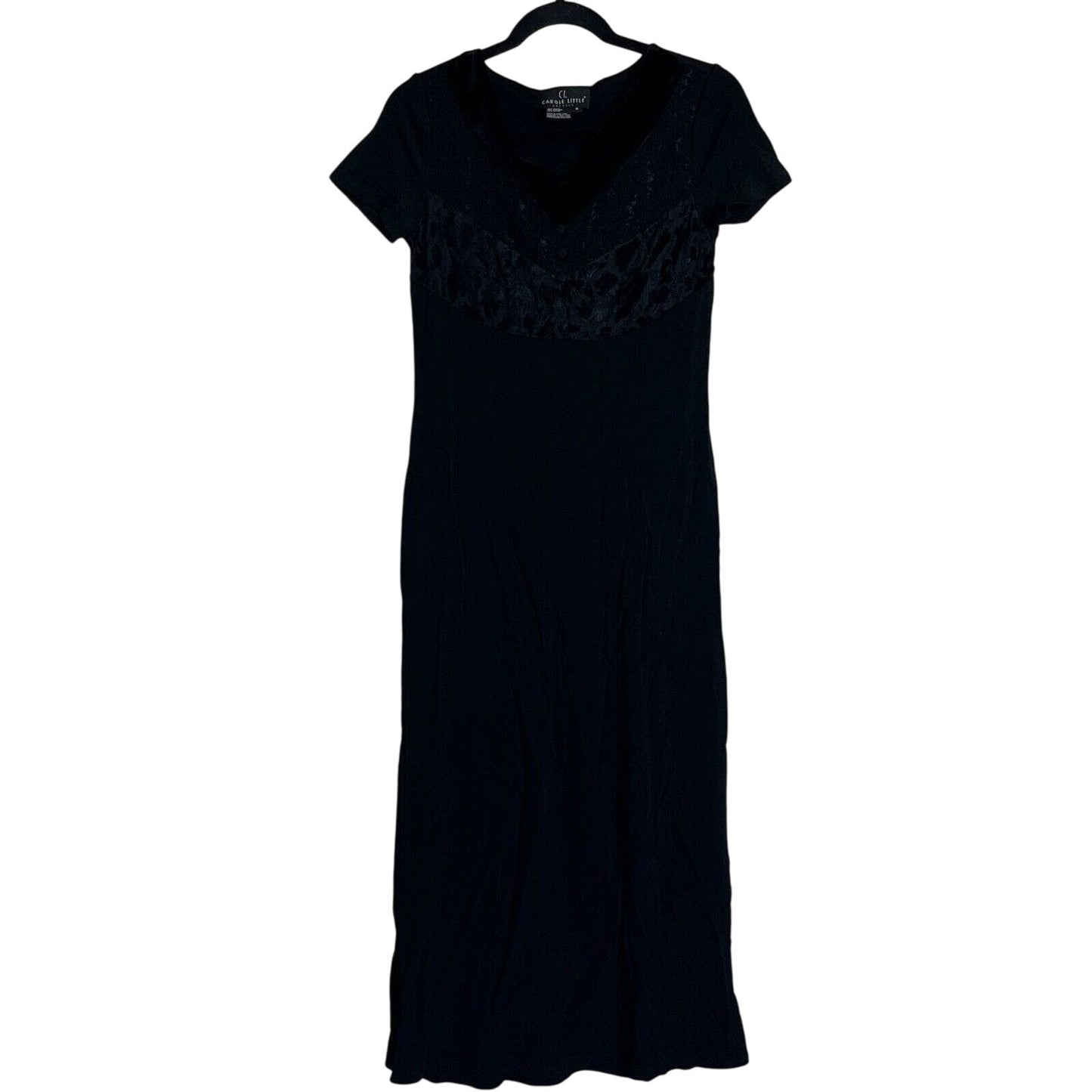 Vintage Carole Little Womens Sz 6 Maxi Dress Black Formal Short Sleeve