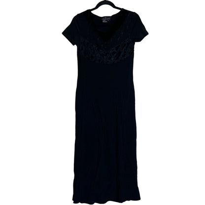 Vintage Carole Little Womens Sz 6 Maxi Dress Black Formal Short Sleeve