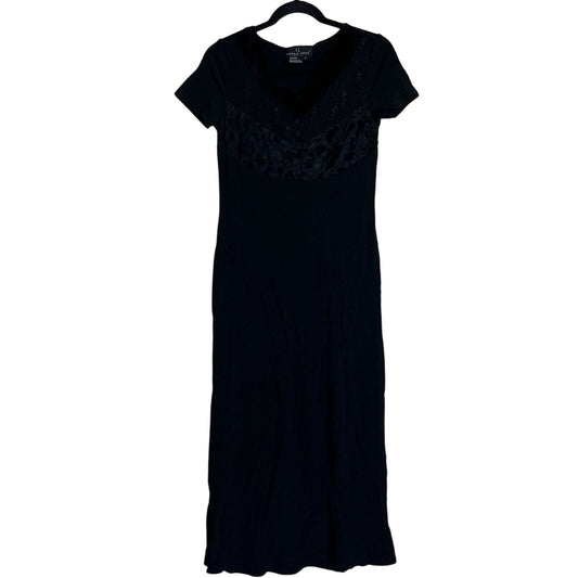 Vintage Carole Little Womens Sz 6 Maxi Dress Black Formal Short Sleeve