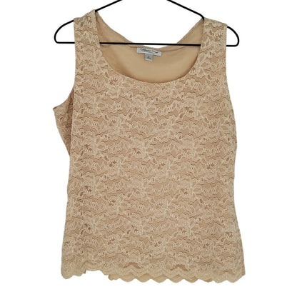 Coldwater Creek Womens Sz M Sleeveless Tank Top Lace Gold Beige