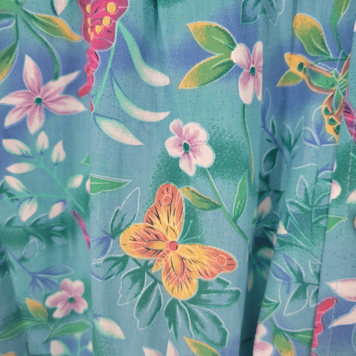 Vintage National Womens Sz S House Dress Nightgown Muu Muu Blue Butterfly Print