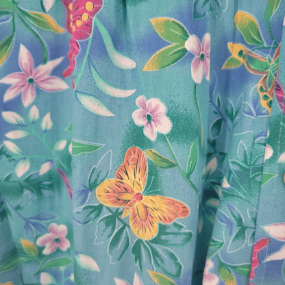 Vintage National Womens Sz S House Dress Nightgown Muu Muu Blue Butterfly Print