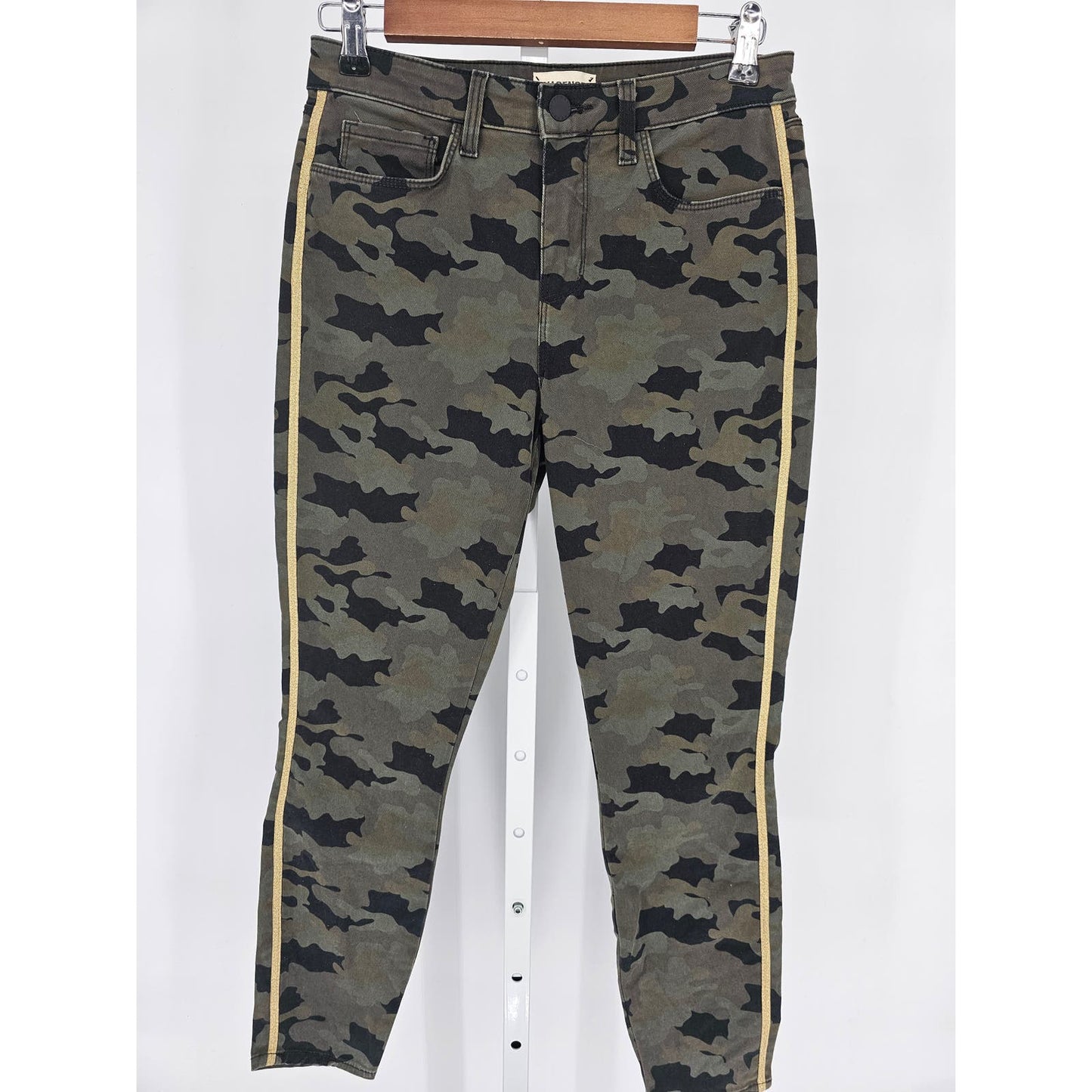 L'Agence Womens Sz 26 Skinny Jeans Camo Print Green Gold