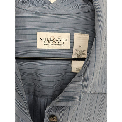 Villager Sport Womens Sz M Long Sleeve Button Up Dress Shirt Blue Striped