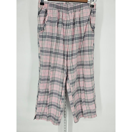 Bocabay Womens Sz 8 Pull On Capri Length Pants Pink Gray Plaid 100% Cotton