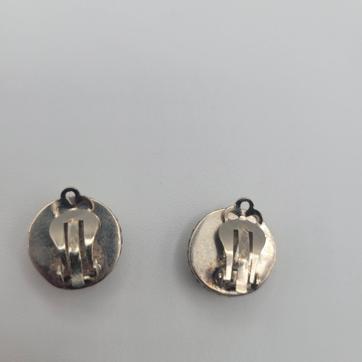 Vintage BARCS Silver TONE Amber Orange Glass CABOCHON Clip ON Earrings