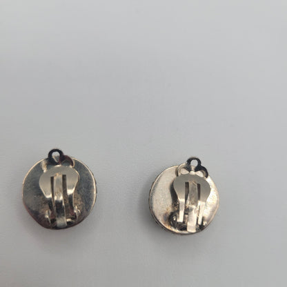 Vintage BARCS Silver TONE Amber Orange Glass CABOCHON Clip ON Earrings