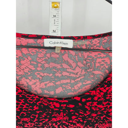 Calvin Klein Womens Sz 2X Cap Sleeve Blouse Black Red Snakeskin Print Animal