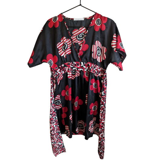 Vintage Y2K Charlotte Russe Womens Sz M Satin Blouse Black Red Floral