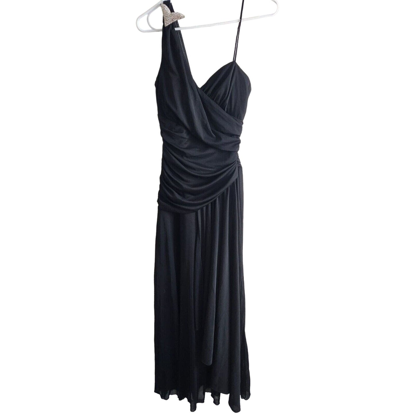 Vintage 1990s Tawny Womens Sz M Formal Maxi Dress Black One Shoulder