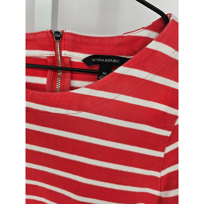 Banana Republic Womens M Short Sleeve Shirt Dress Red White Striped w/ Pockets