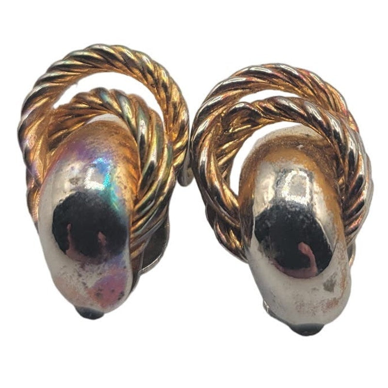 Vintage BARCS Silver TONE Amber Orange Glass CABOCHON Clip ON Earrings