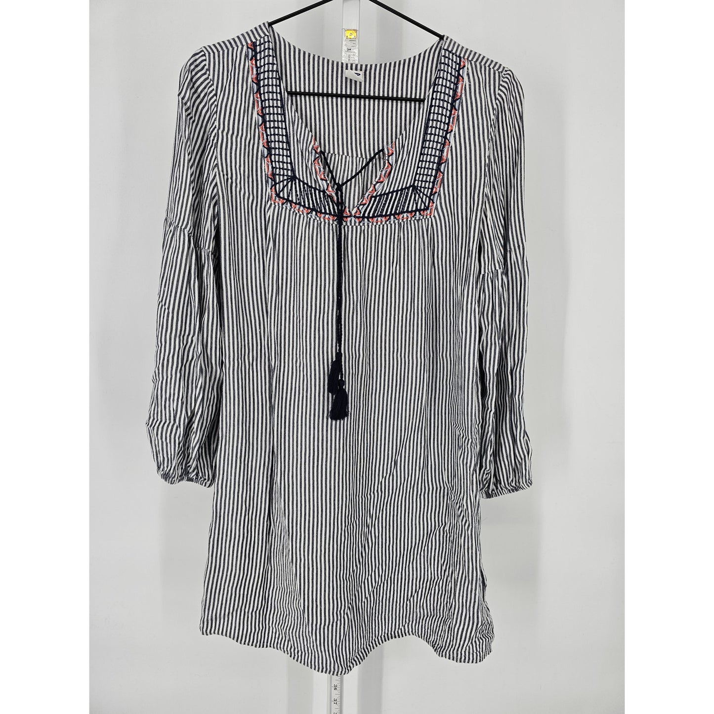 Old Navy Womens Sz S Long Sleeve Knee Length Peasant Style Dress Striped Tassel