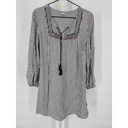 Old Navy Womens Sz S Long Sleeve Knee Length Peasant Style Dress Striped Tassel