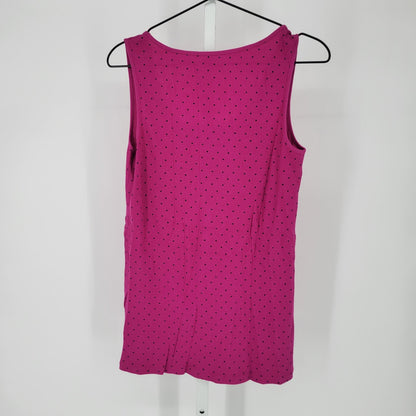 Sonoma Womens Sz M 100% Cotton Ribbed Tank Top Pink Black Polka Dot