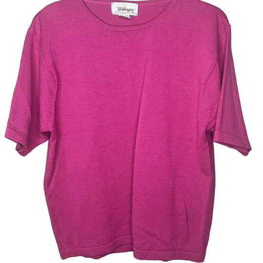 Worthington Petite Womens PM Short Sleeve Knit Shirt Pink Purple