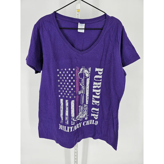 Womens Sz XXL Short Sleeve T Shirt Purple Up Military Child Port & Company