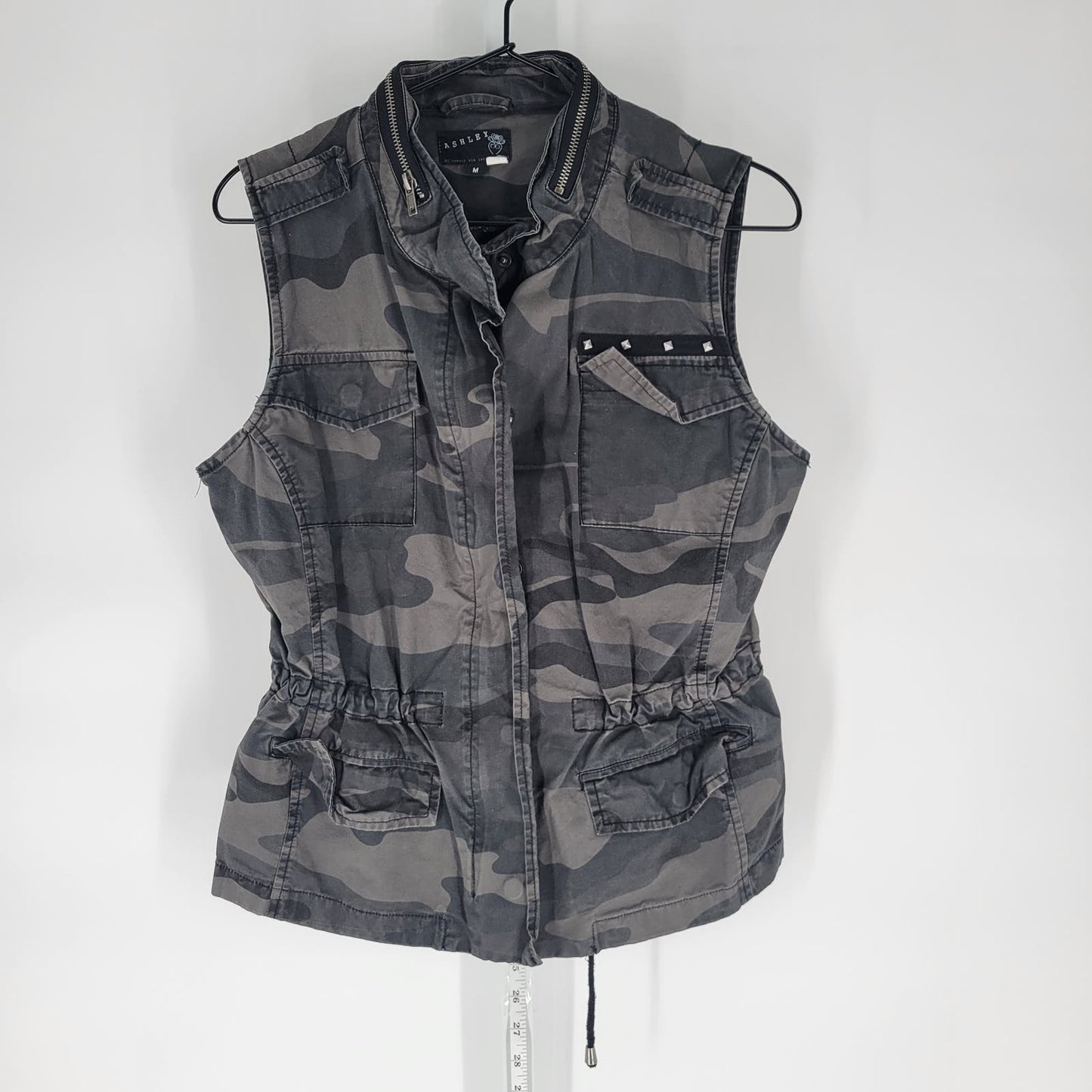 Ashley by Twenty Six Womens Sz M Zip Up Safari Style Vest Camouflage Gray