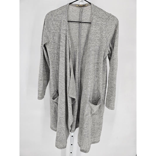 Milkyway Womens Sz S Open Front Cardigan Sweater Light Gray Hip Length