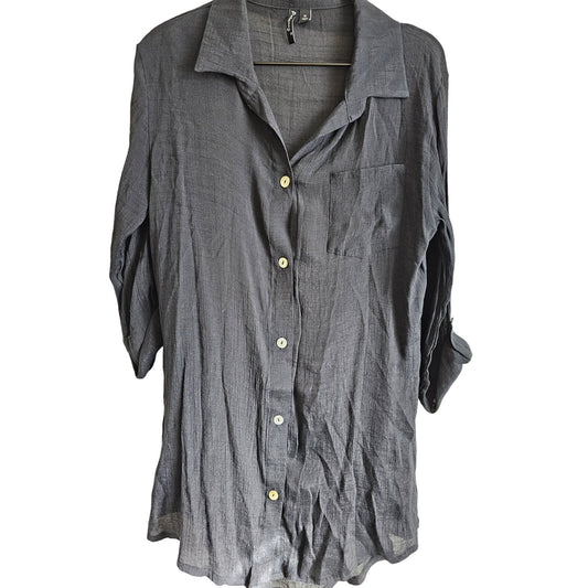 Portocruz Womens Sz M Long Sleeve Swimsuit Cover Up Black Gauzy Knee Length