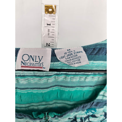 Vintage Only Necessities Womens Sz M Light Jade Stripe House Dress Nightgown