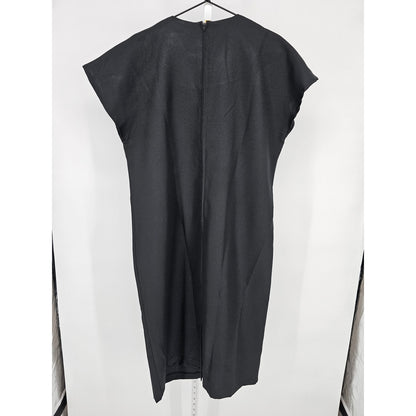Vintage 1960s Tina Barrie Womens Sz 12 Knee Length Sheath Dress Solid Black