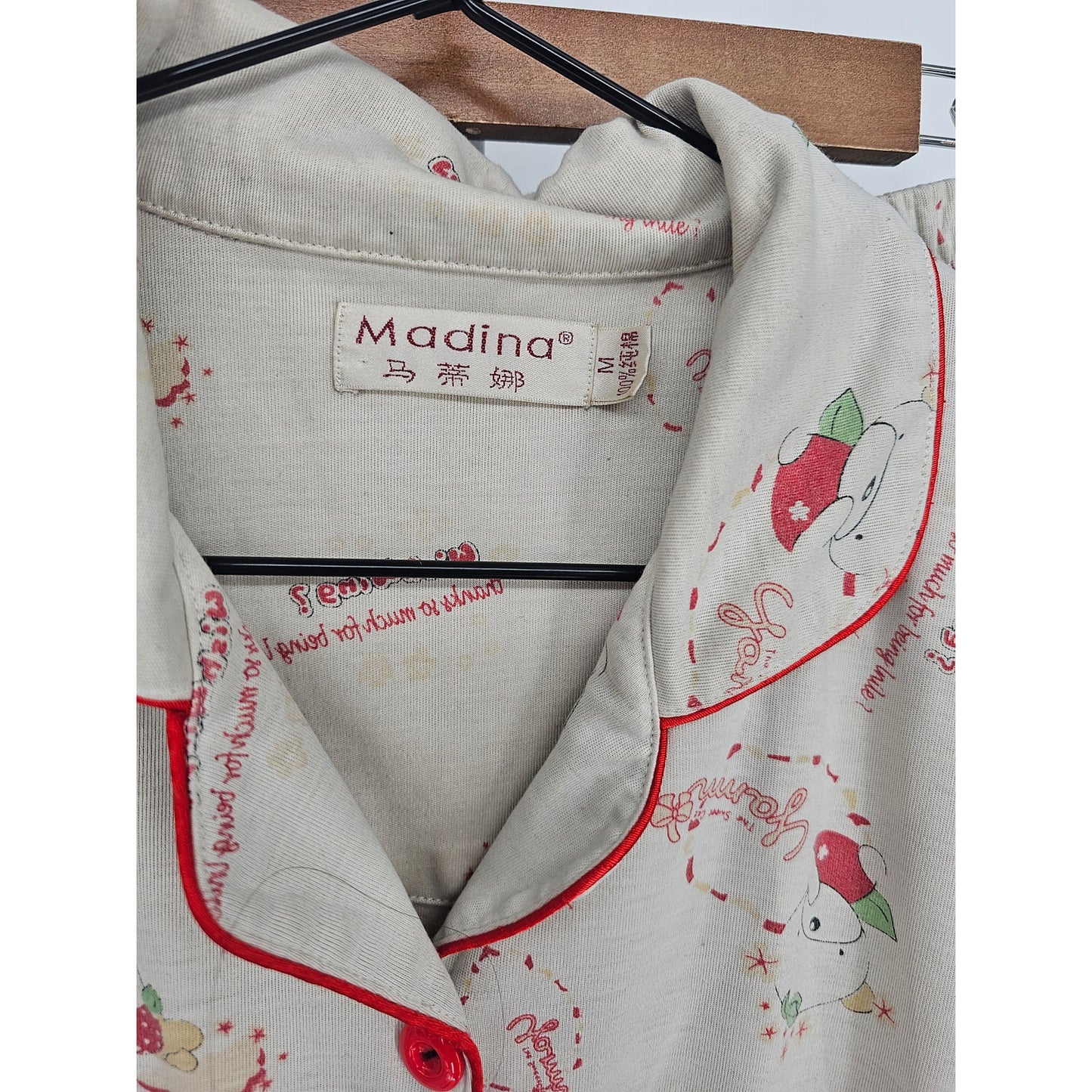 Vintage Medina Womens Sz M Long Sleeve Cotton Pajama Set Wish Wing Anime