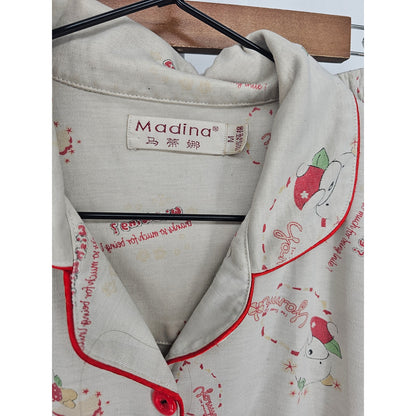 Vintage Medina Womens Sz M Long Sleeve Cotton Pajama Set Wish Wing Anime