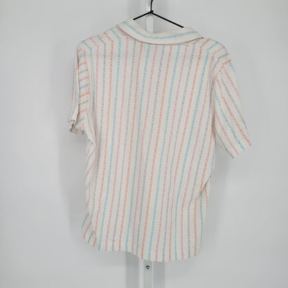 Vintage 1990s Leon Levin Womens XL Short Sleeve Polo Golf Shirt Rainbow Striped