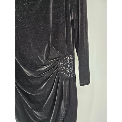 MSK Womens Sz 10 Long Sleeve Knee Length Formal Dress Black Velvet Beaded