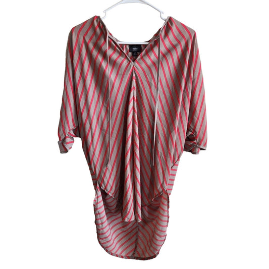 Mossimo Womens Sz XS Short Sleeve Tunic Top Pink Taupe Striped