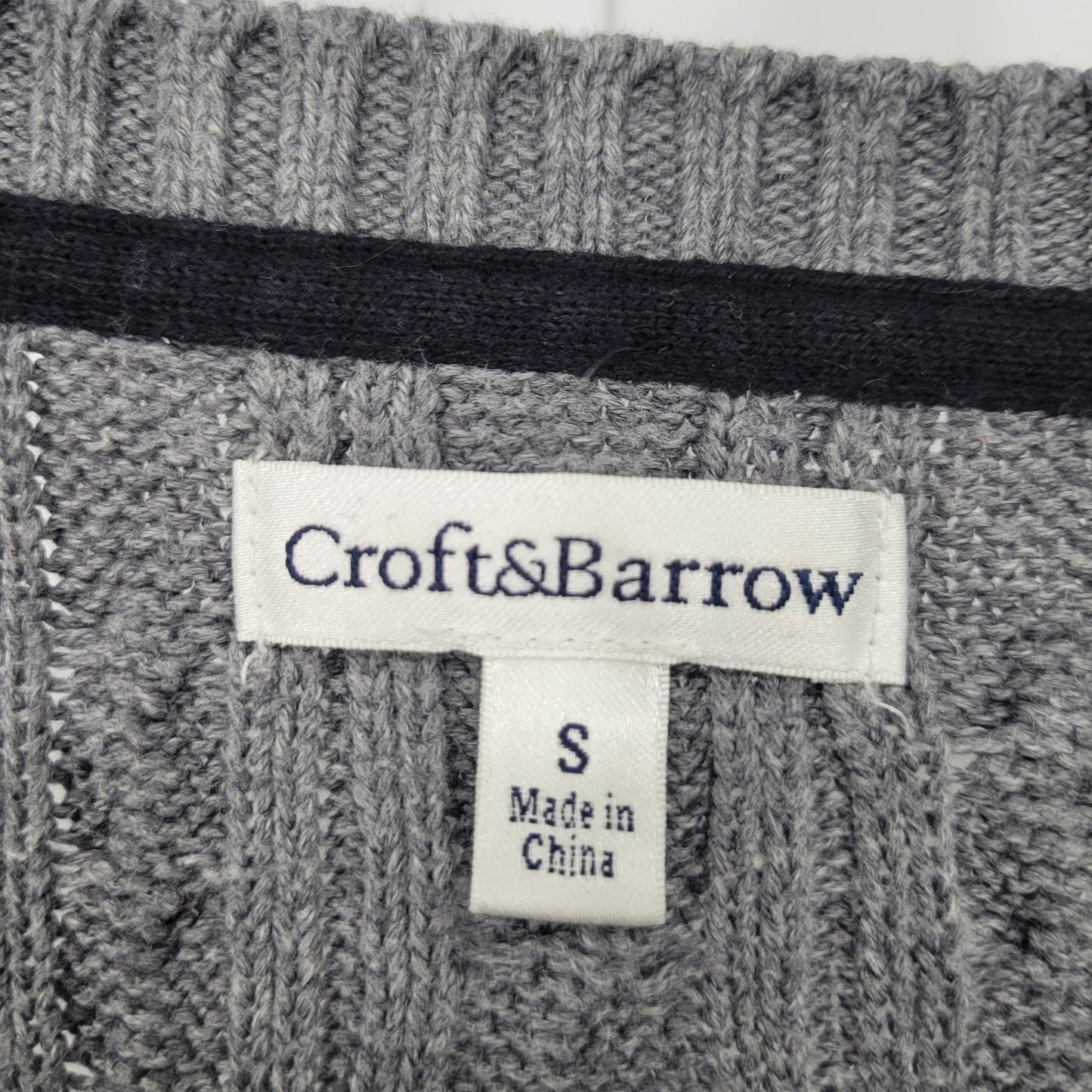 Croft & Barrow Womens Sz S V Neck Cotton Sweater Gray Cableknit