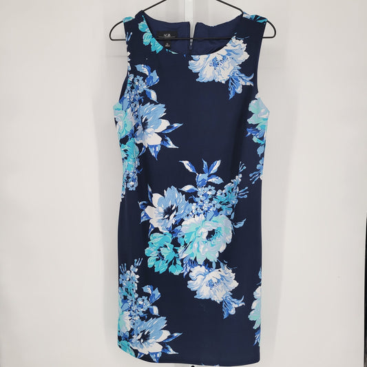 AGB Womens Sz 12 Knee Length Career Dress Navy Blue Floral Sleeveless