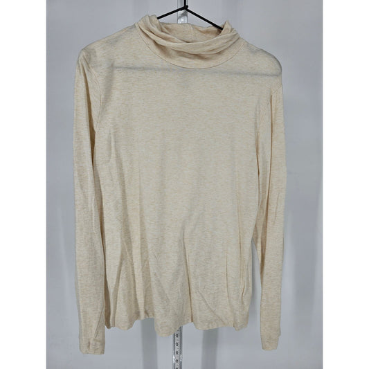 Sonoma Womens Sz L Long Sleeve T Shirt Turtleneck Light Beige Cotton Blend