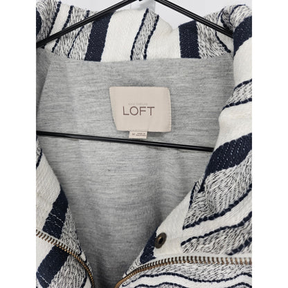 Ann Taylor LOFT Womens Sz M Cotton Navy White Striped Safari Jacket Coat