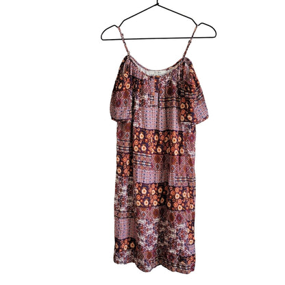 Ella Moon Womens Sz S Knee Length Boho Dress Pink Orange Pattern NEW