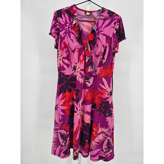 MSK Petites Womens Sz 12P Midi Length Short Sleeve Dress Purple Floral