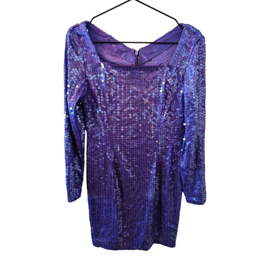 Vintage 1980s Womens Sz M Mini Dress Long Sleeve Purple Full Sequin