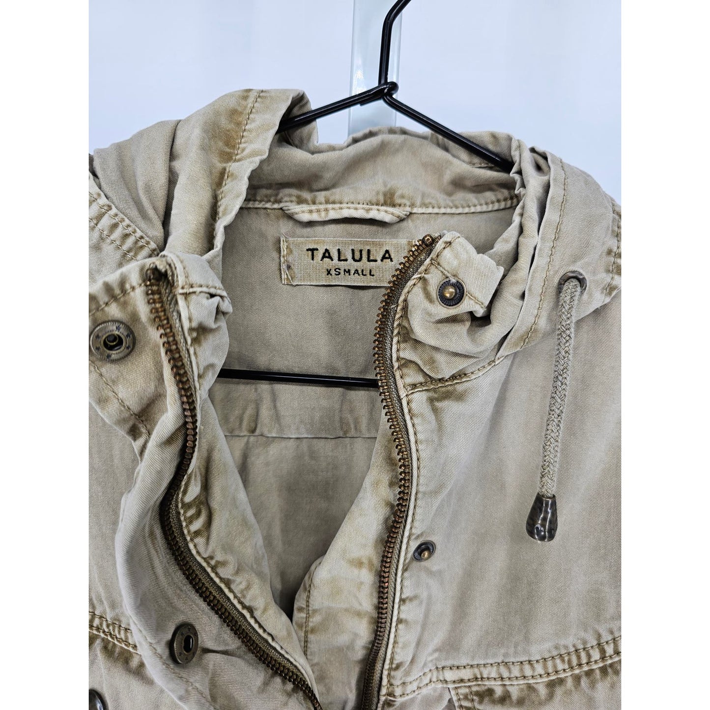 Anthropologie Talula Womens Sz XS Zip Front Safari Style Jacket Beige Stonewash