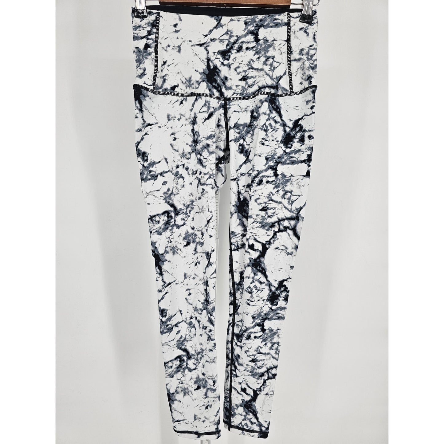 Womens Sz S High Waist Full Length Athletic Leggings Black White Marble