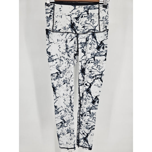 Womens Sz S High Waist Full Length Athletic Leggings Black White Marble