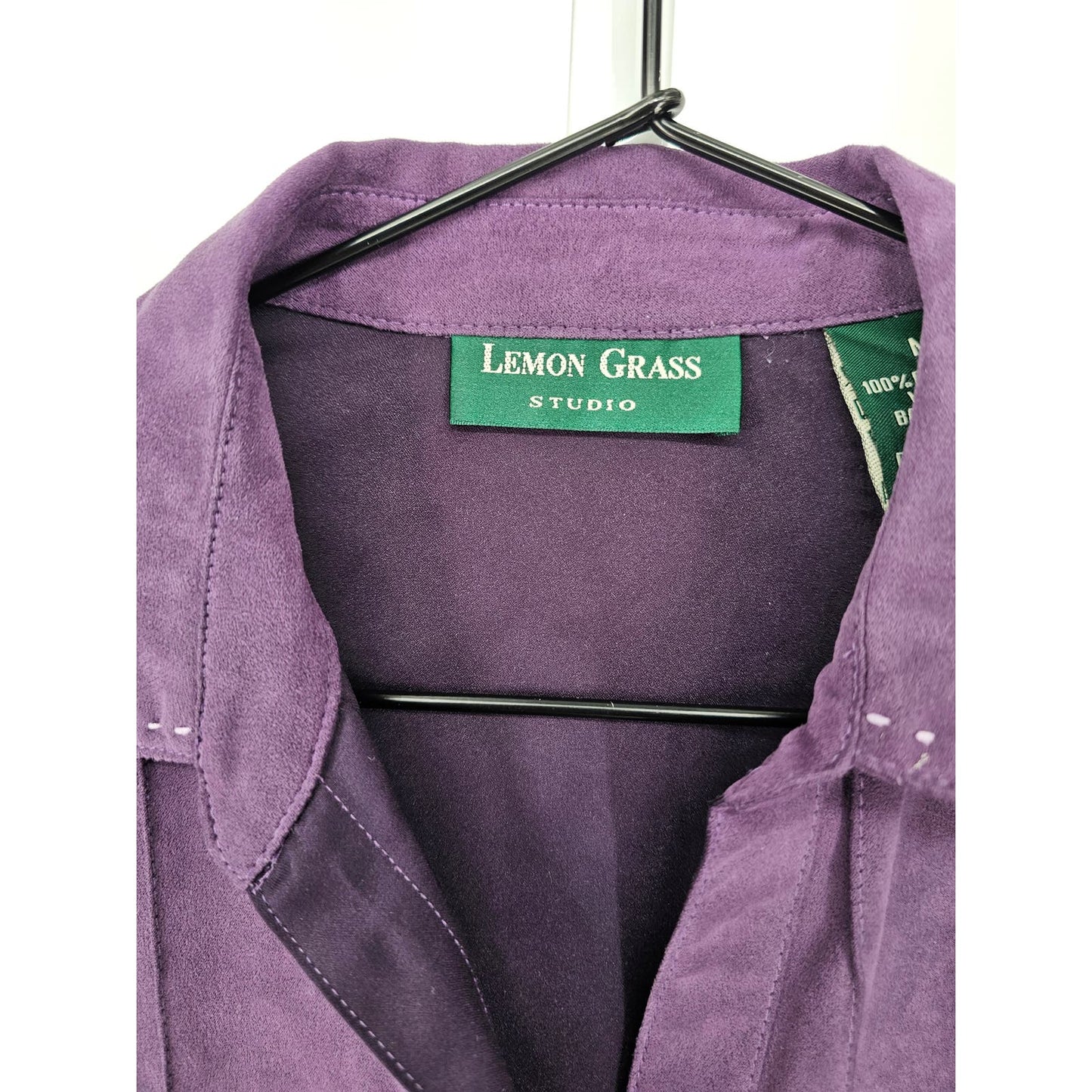 Lemon Grass Studio Womens Sz M Long Sleeve Faux Suede Button Up Blouse Purple