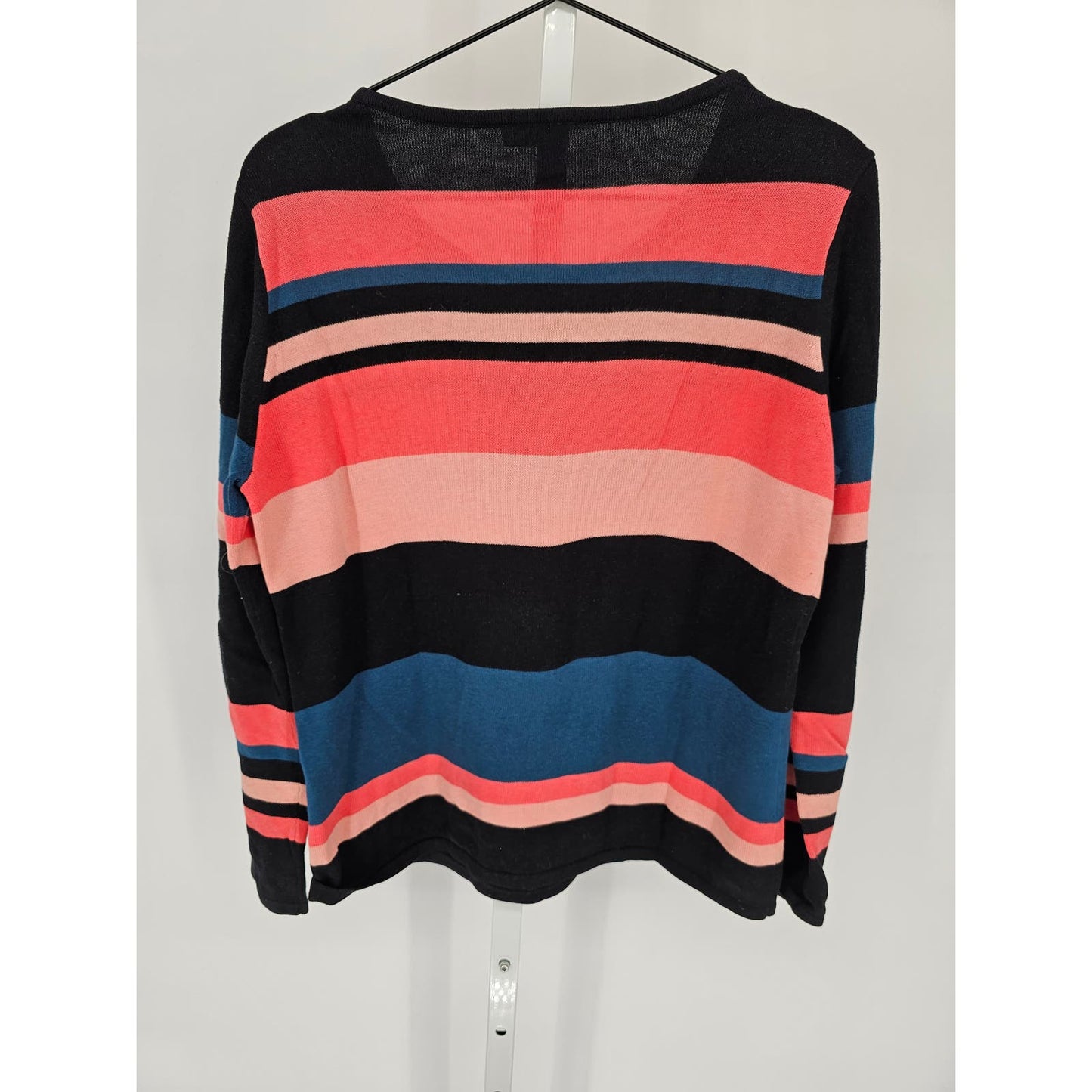 Vince Camuto Womens Sz S Long Sleeve Knit Top Pink Black Striped Cotton Blend