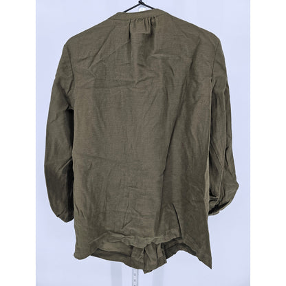 Nine West Womens Sz L Zip Up Safari Jacket Tab Sleeve Olive Green