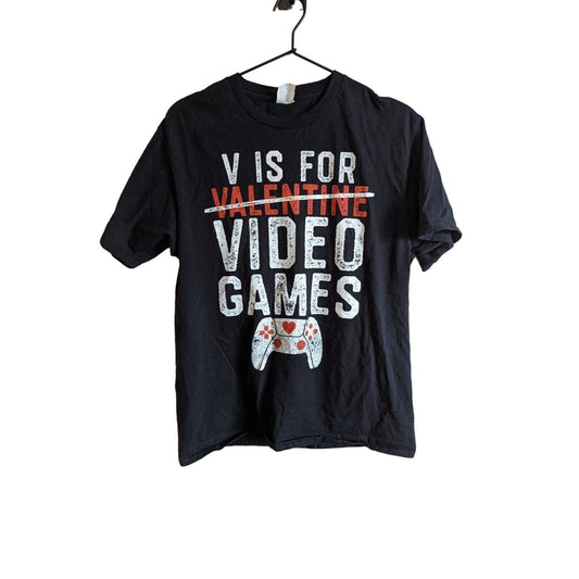 V is For Video Games Valentines Mens Sz M Short Sleeve T Shirt Funny