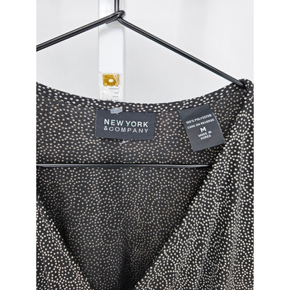 New York & Company Womens Sz M Knee Length Career Dress Black Tan Short Sleeve